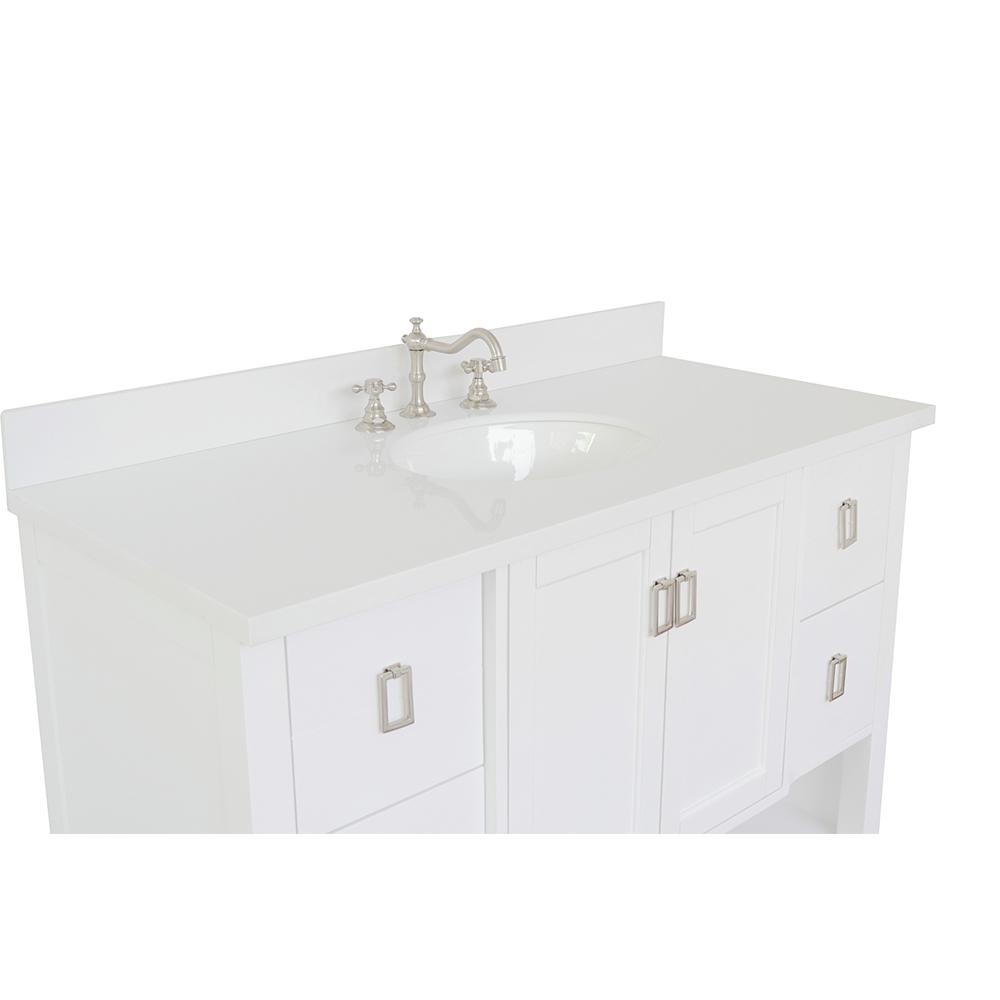 49" Single Vanity In White Finish Top With White Quartz And Oval Sink - Luxe Bathroom Vanities