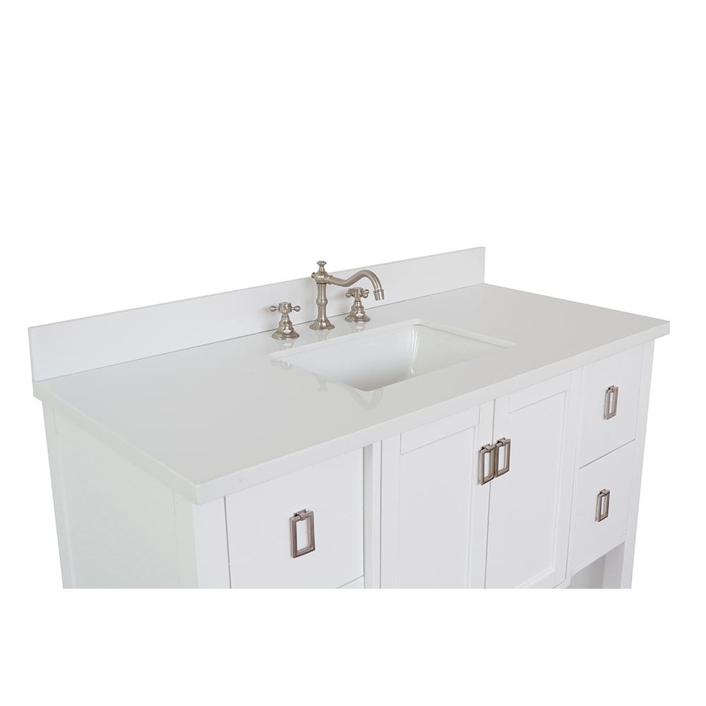 49" Single Vanity In White Finish Top With White Quartz And Rectangle Sink - Luxe Bathroom Vanities