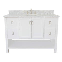 49" Single Vanity In White Finish Top With White Carrara And Oval Sink - Luxe Bathroom Vanities