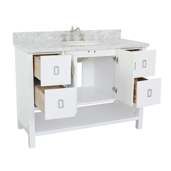 49" Single Vanity In White Finish Top With White Carrara And Oval Sink - Luxe Bathroom Vanities
