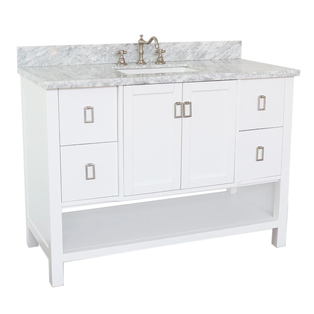 49" Single Vanity In White Finish Top With White Carrara And Rectangle Sink - Luxe Bathroom Vanities