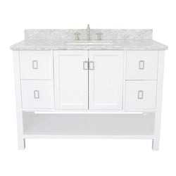 49" Single Vanity In White Finish Top With White Carrara And Rectangle Sink - Luxe Bathroom Vanities
