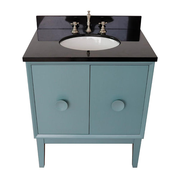 31" Single Vanity In Aqua Blue Finish Top With Black Galaxy And Oval Sink - Luxe Bathroom Vanities