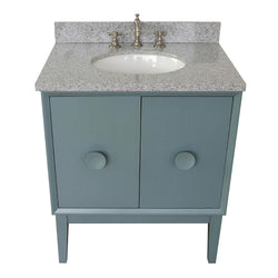 31" Single Vanity In Aqua Blue Finish Top With Gray Granite And Oval Sink - Luxe Bathroom Vanities