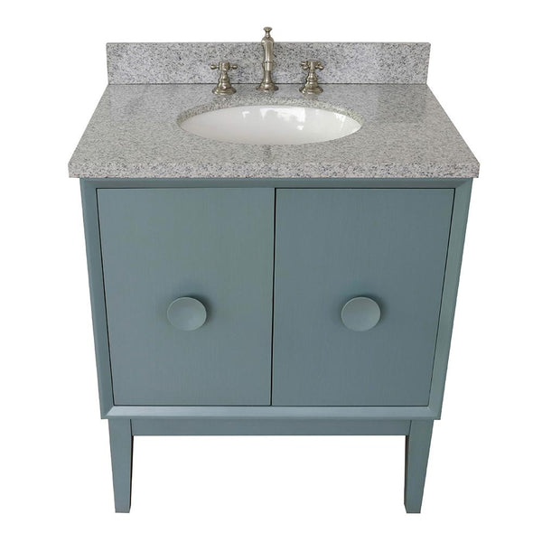 31" Single Vanity In Aqua Blue Finish Top With Gray Granite And Oval Sink - Luxe Bathroom Vanities
