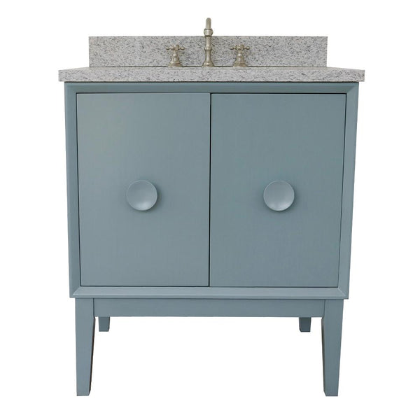 31" Single Vanity In Aqua Blue Finish Top With Gray Granite And Rectangle Sink - Luxe Bathroom Vanities