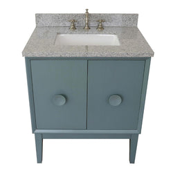 31" Single Vanity In Aqua Blue Finish Top With Gray Granite And Rectangle Sink - Luxe Bathroom Vanities