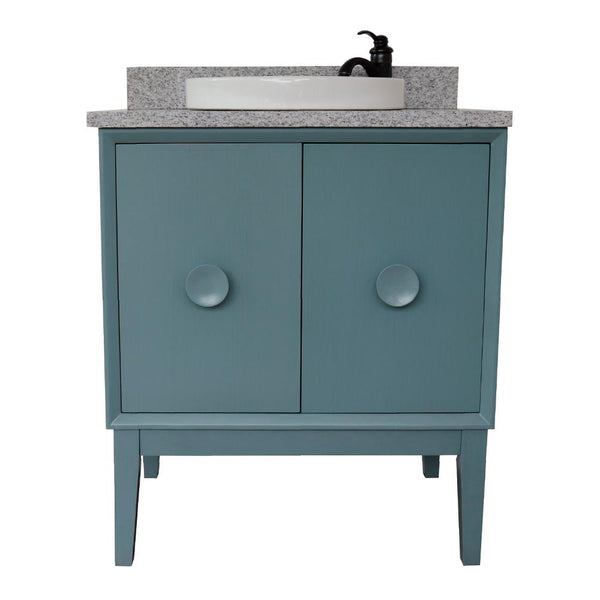 31" Single Vanity In Aqua Blue Finish Top With Gray Granite And Round Sink - Luxe Bathroom Vanities