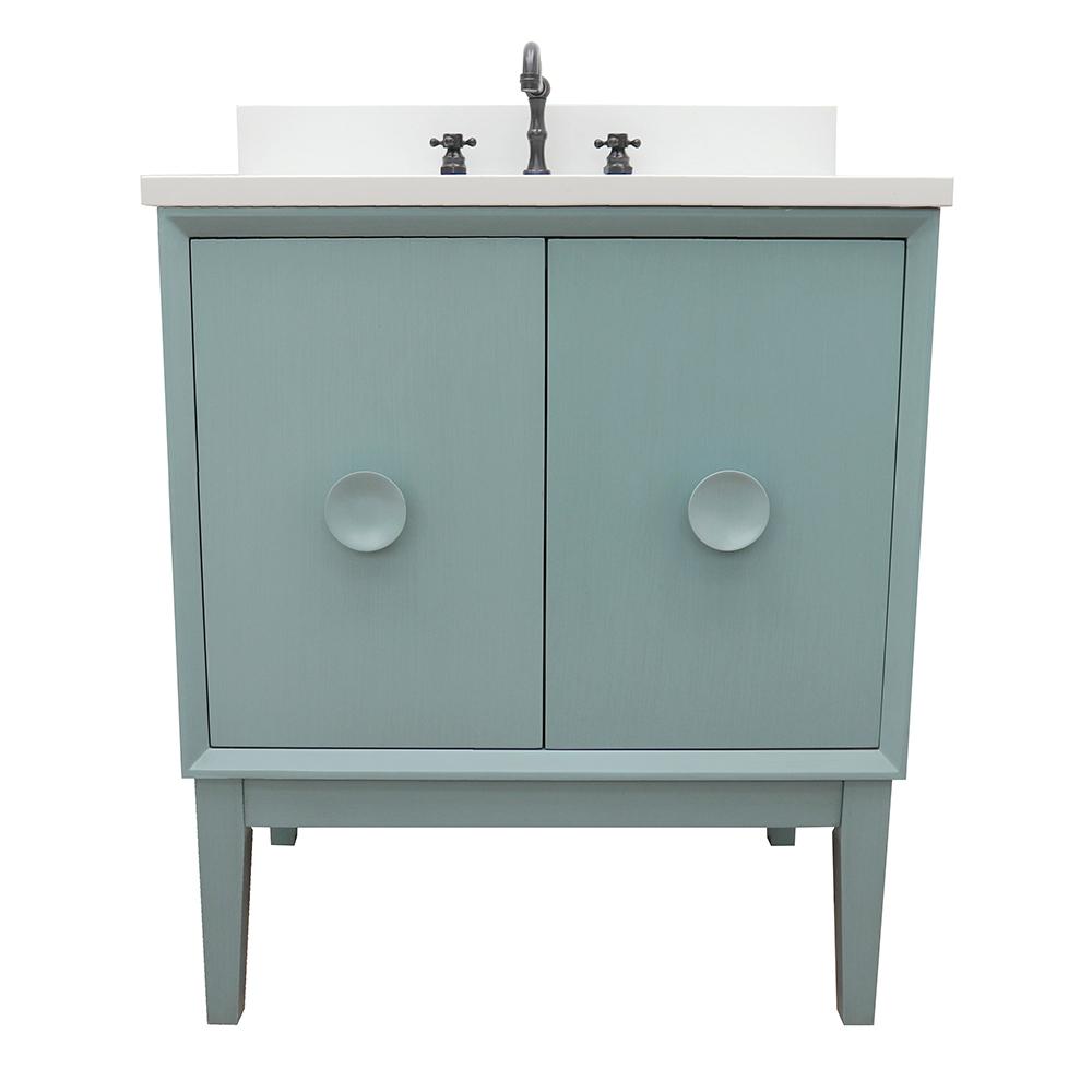 31" Single Vanity In Aqua Blue Finish Top With White Quartz And Rectangle Sink - Luxe Bathroom Vanities
