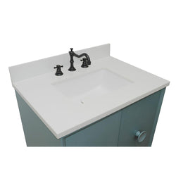 31" Single Vanity In Aqua Blue Finish Top With White Quartz And Rectangle Sink - Luxe Bathroom Vanities
