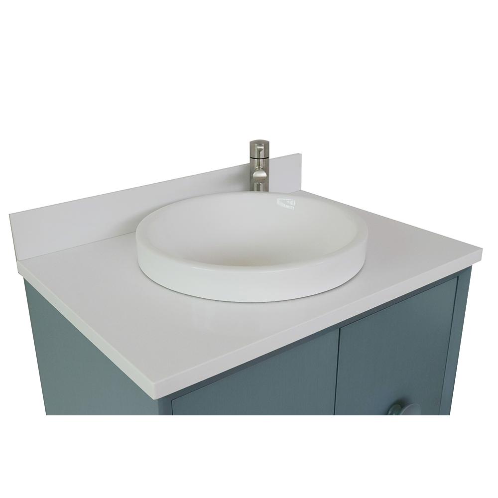 31" Single Vanity In Aqua Blue Finish Top With White Quartz And Round Sink - Luxe Bathroom Vanities