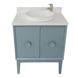 31" Single Vanity In Aqua Blue Finish Top With White Quartz And Round Sink - Luxe Bathroom Vanities