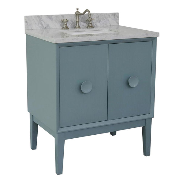 31" Single Vanity In Aqua Blue Finish Top With White Carrara And Rectangle Sink - Luxe Bathroom Vanities