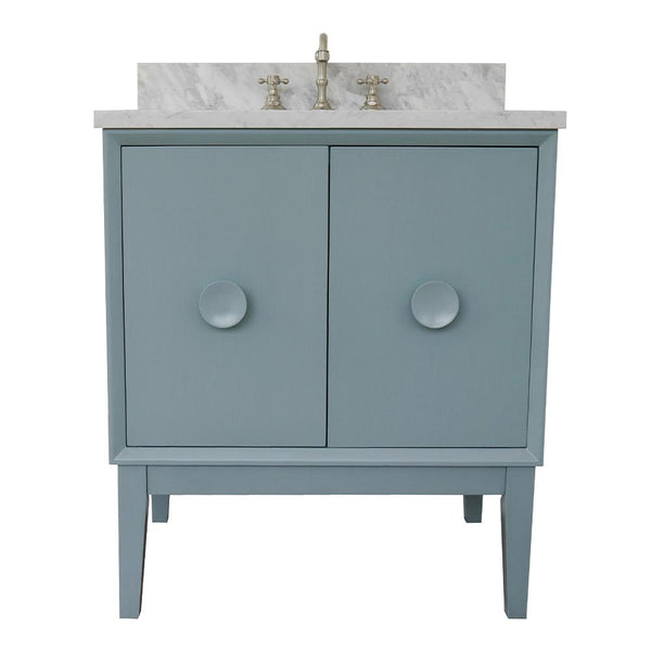 31" Single Vanity In Aqua Blue Finish Top With White Carrara And Rectangle Sink - Luxe Bathroom Vanities