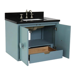 31" Single Wall Mount Vanity In Aqua Blue Finish Top With Black Galaxy And Rectangle Sink - Luxe Bathroom Vanities