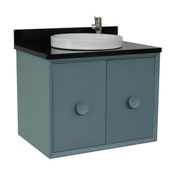31" Single Wall Mount Vanity In Aqua Blue Finish Top With Black Galaxy And Round Sink - Luxe Bathroom Vanities