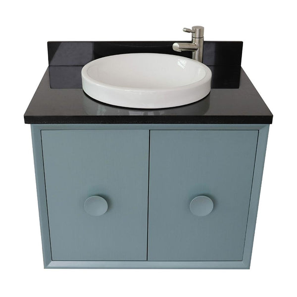 31" Single Vanity In Aqua Blue Finish Top With Black Galaxy And Round Sink - Luxe Bathroom Vanities