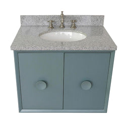 31" Single Wall Mount Vanity In Aqua Blue Finish Top With Gray Granite And Oval Sink - Luxe Bathroom Vanities
