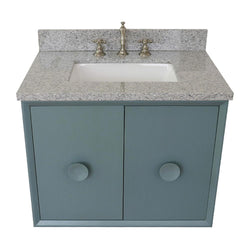31" Single Wall Mount Vanity In Aqua Blue Finish Top With Gray Granite And Rectangle Sink - Luxe Bathroom Vanities