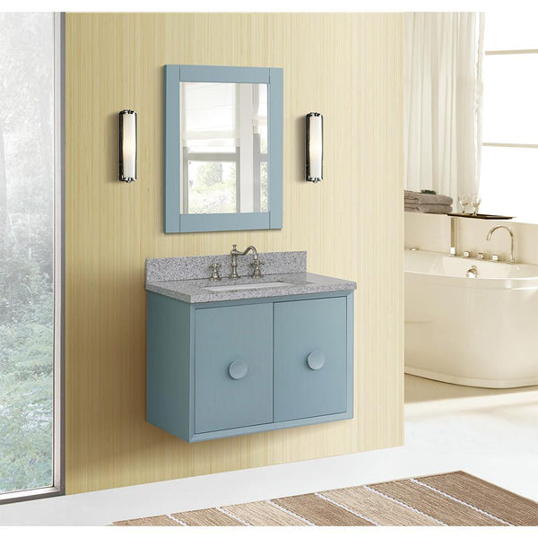 31" Single Wall Mount Vanity In Aqua Blue Finish Top With Gray Granite And Rectangle Sink - Luxe Bathroom Vanities