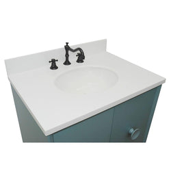 31" Single Wall Mount Vanity In Aqua Blue Finish Top With White Quartz And Oval Sink - Luxe Bathroom Vanities