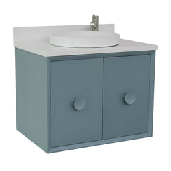 31" Single Wall Mount Vanity In Aqua Blue Finish Top With White Quartz And Round Sink - Luxe Bathroom Vanities