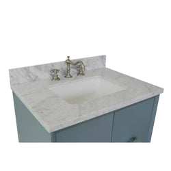 31" Single Wall Mount Vanity In Aqua Blue Finish Top With White Carrara And Rectangle Sink - Luxe Bathroom Vanities