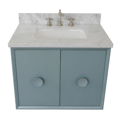 31" Single Wall Mount Vanity In Aqua Blue Finish Top With White Carrara And Rectangle Sink - Luxe Bathroom Vanities