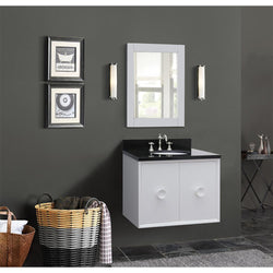 31" Single Wall Mount Vanity In White Finish Top With Black Galaxy And Oval Sink - Luxe Bathroom Vanities