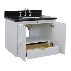 31" Single Wall Mount Vanity In White Finish Top With Black Galaxy And Rectangle Sink - Luxe Bathroom Vanities