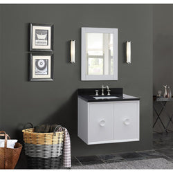 31" Single Wall Mount Vanity In White Finish Top With Black Galaxy And Rectangle Sink - Luxe Bathroom Vanities