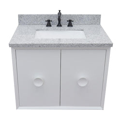 31" Single Wall Mount Vanity In White Finish Top With Gray Granite And Rectangle Sink - Luxe Bathroom Vanities