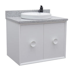 31" Single Wall Mount Vanity In White Finish Top With Gray Granite And Round Sink - Luxe Bathroom Vanities