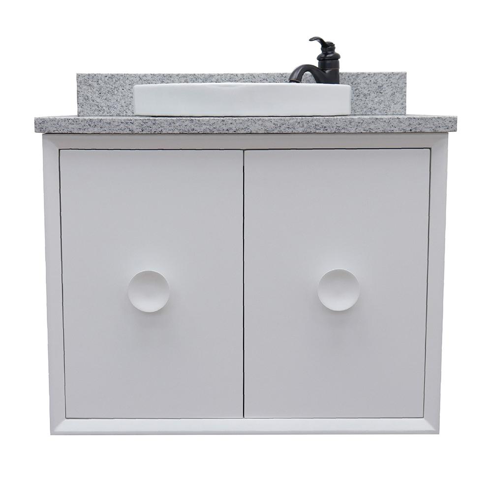 31" Single Wall Mount Vanity In White Finish Top With Gray Granite And Round Sink - Luxe Bathroom Vanities