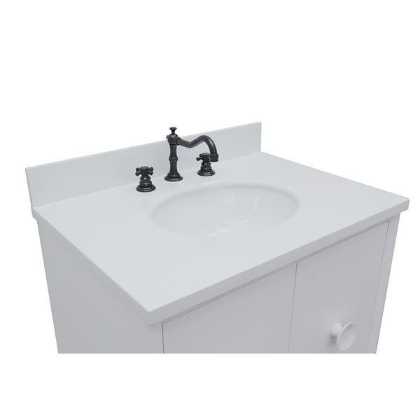 31" Single Wall Mount Vanity In White Finish Top With White Quartz And Oval Sink - Luxe Bathroom Vanities