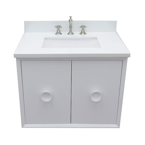 31" Single Wall Mount Vanity In White Finish Top With White Quartz And Rectangle Sink - Luxe Bathroom Vanities