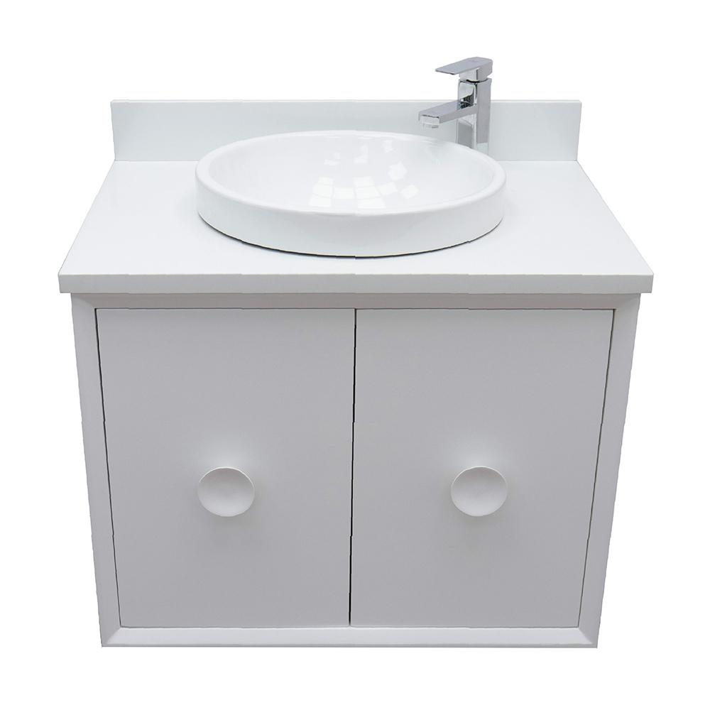 31" Single Wall Mount Vanity In White Finish Top With White Quartz And Round Sink - Luxe Bathroom Vanities