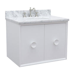 31" Single Wall Mount Vanity In White Finish Top With White Carrara And Oval Sink - Luxe Bathroom Vanities