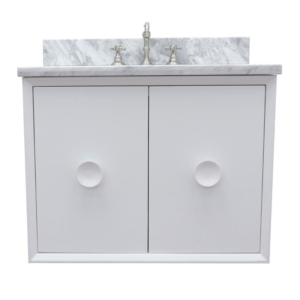 31" Single Wall Mount Vanity In White Finish Top With White Carrara And Oval Sink - Luxe Bathroom Vanities