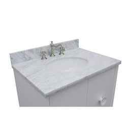 31" Single Wall Mount Vanity In White Finish Top With White Carrara And Oval Sink - Luxe Bathroom Vanities