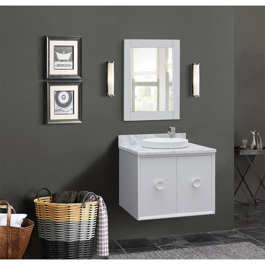 31" Single Wall Mount Vanity In White Finish Top With White Carrara And Round Sink - Luxe Bathroom Vanities