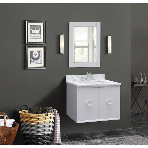 31" Single Wall Mount Vanity In White Finish Top With White Carrara And Rectangle Sink - Luxe Bathroom Vanities