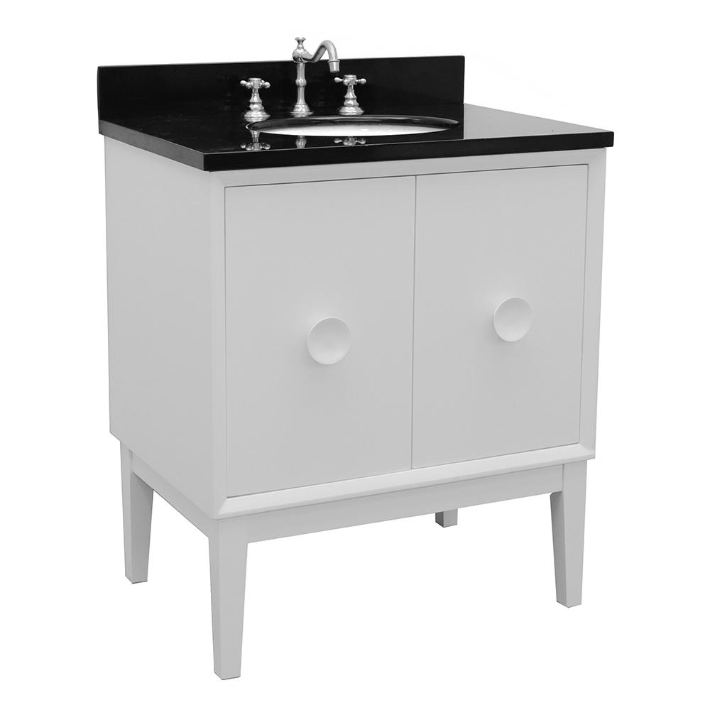 31" Single Vanity In White Finish Top With Black Galaxy And Oval Sink - Luxe Bathroom Vanities