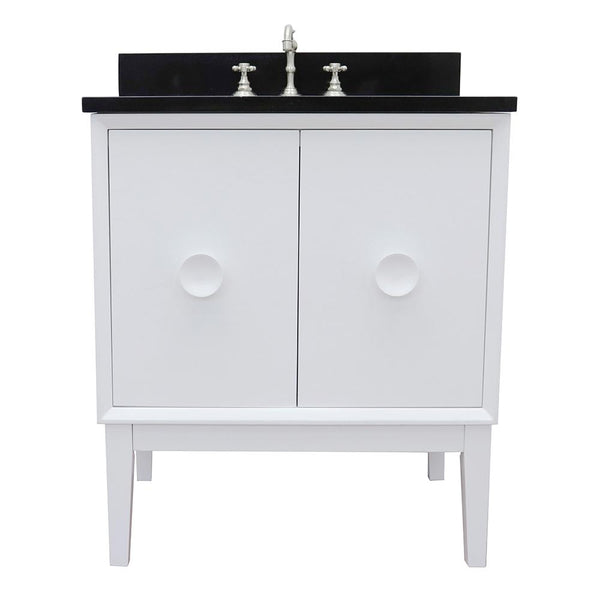 31" Single Vanity In White Finish Top With Black Galaxy And Oval Sink - Luxe Bathroom Vanities