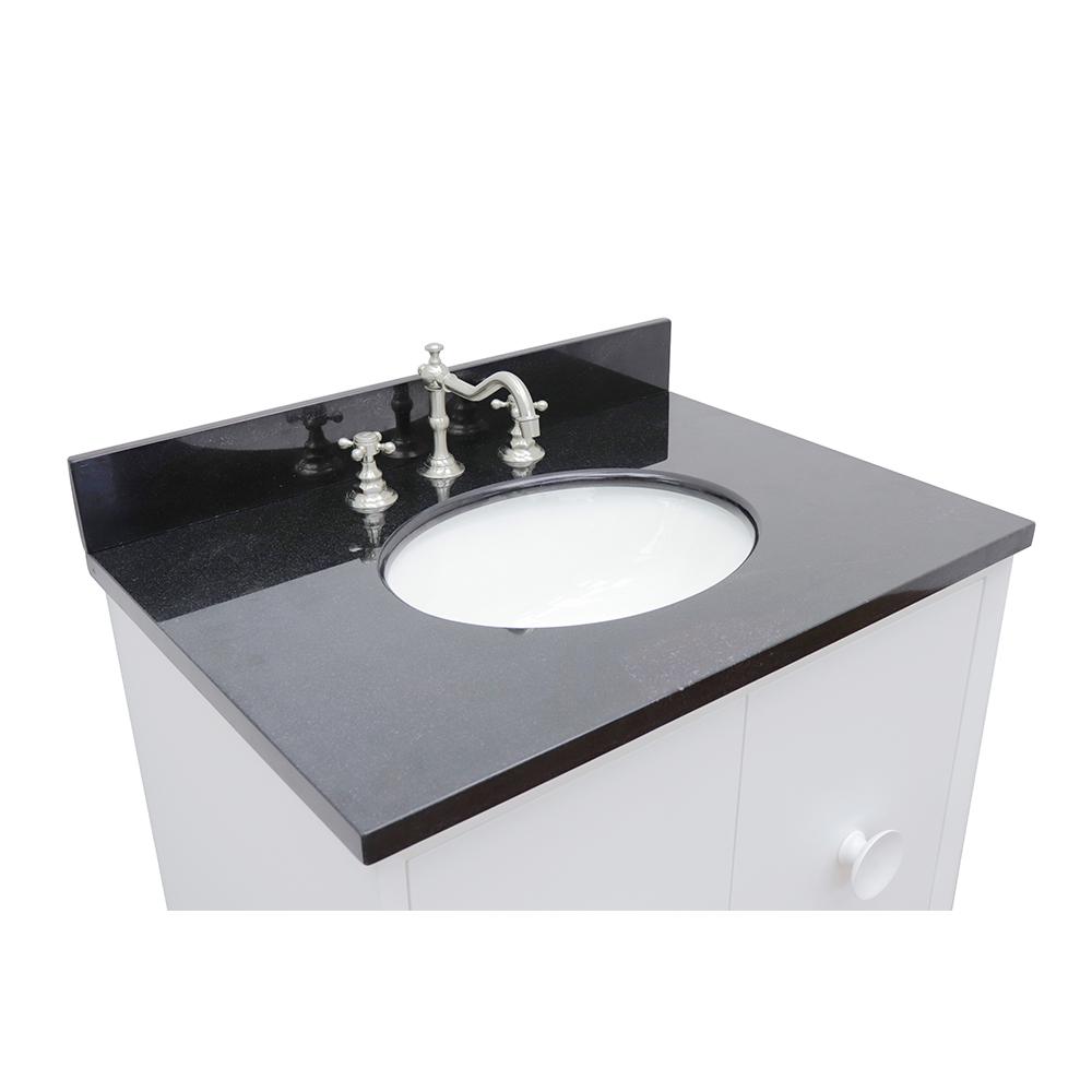 31" Single Vanity In White Finish Top With Black Galaxy And Oval Sink - Luxe Bathroom Vanities