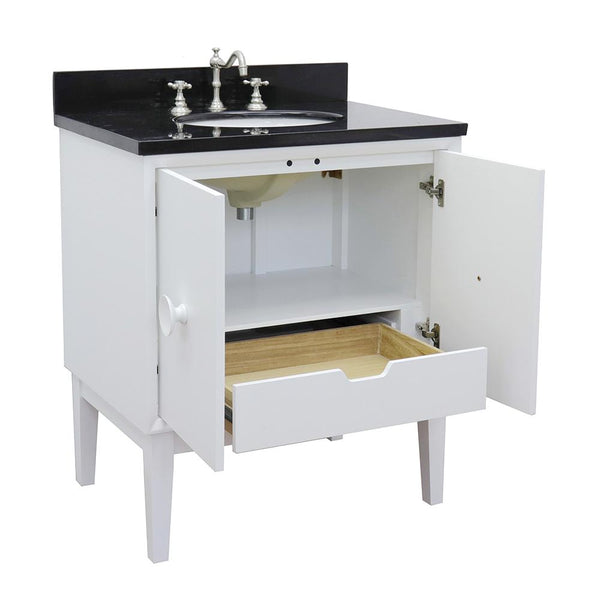 31" Single Vanity In White Finish Top With Black Galaxy And Oval Sink - Luxe Bathroom Vanities