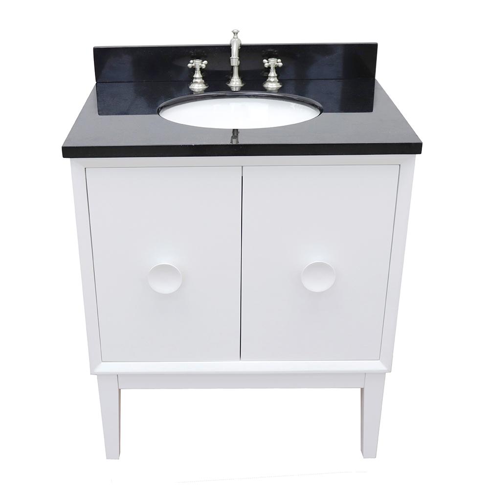 31" Single Vanity In White Finish Top With Black Galaxy And Oval Sink - Luxe Bathroom Vanities