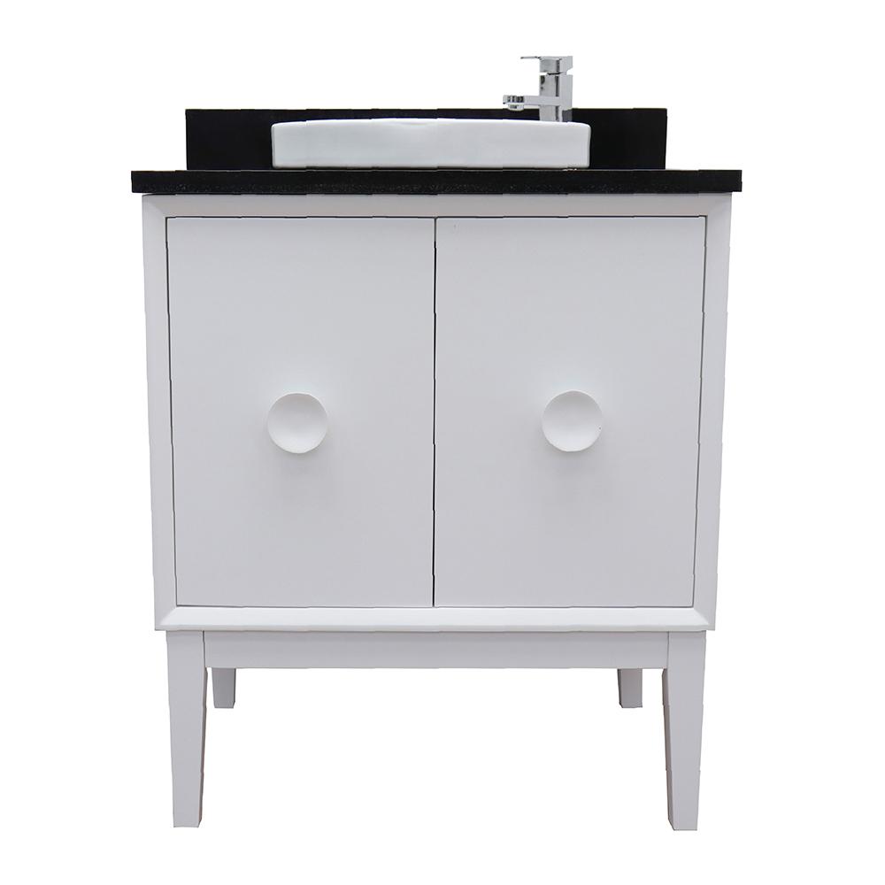 31" Single Vanity In White Finish Top With Black Galaxy And Round Sink - Luxe Bathroom Vanities