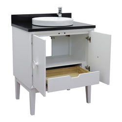 31" Single Vanity In White Finish Top With Black Galaxy And Round Sink - Luxe Bathroom Vanities