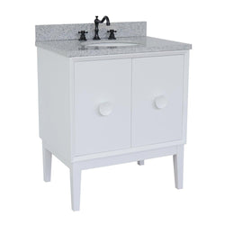 31" Single Vanity In White Finish Top With Gray Granite And Oval Sink - Luxe Bathroom Vanities